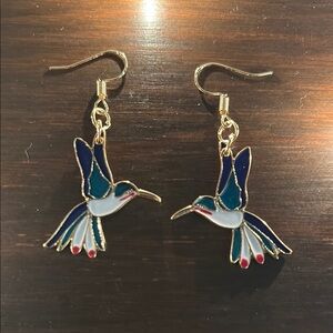 Elegant Hummingbird Earrings - Blue and Gold